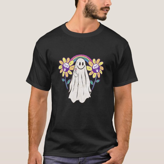 Ghost  Cute Colorful Rainbow Goth T-Shirt (Front)