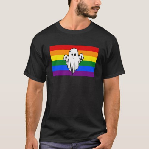 Ghost Cute Halloween Gay Pride Flag Spooky Scary T_Shirt