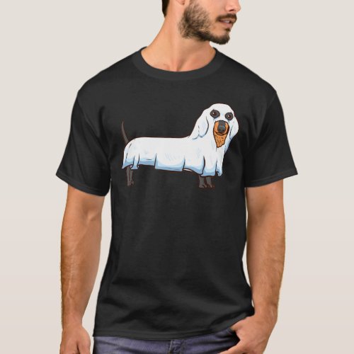 Ghost Dachshund Spooky Dog Wiener Halloween Costum T_Shirt