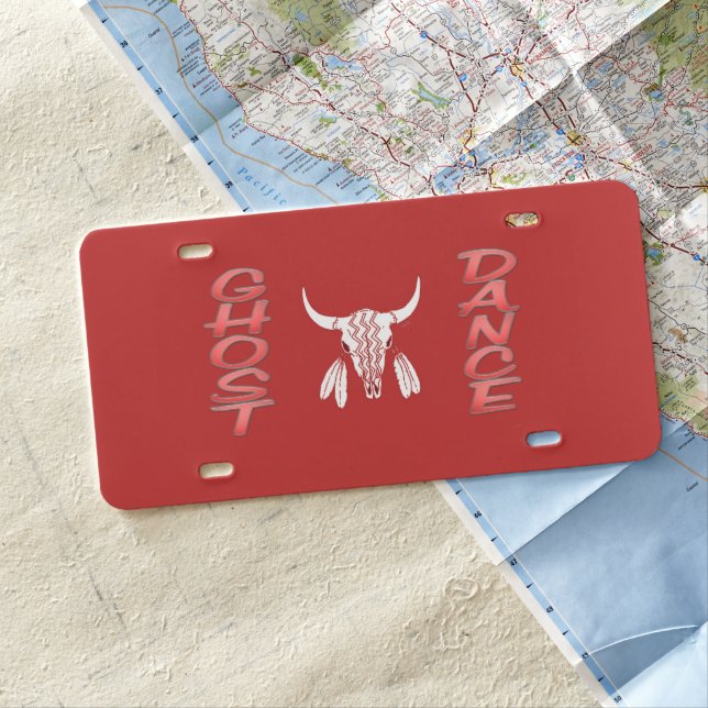 Ghost Dance red plastic car license plate (In Situ)