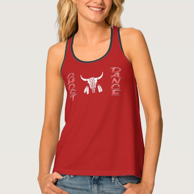 Ghost Dance red women tank top black trim (Front)