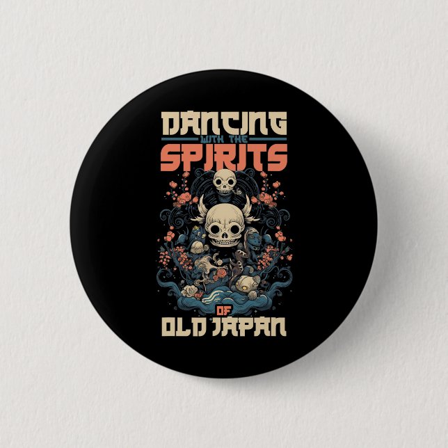 Ghost Demon Dancing With Spirit Of Old Japan Yokai Button (Front)