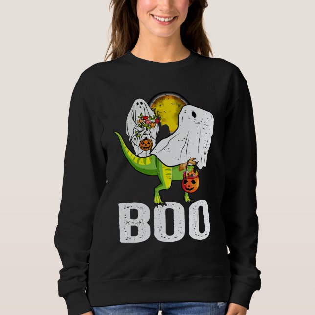 Ghost Dinosaur rex  Boo Halloween Boys Men Pumpkin Sweatshirt (Front)
