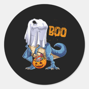 Ghost Dinosaur T Rex Funny Boo Halloween Boys Men Classic Round Sticker