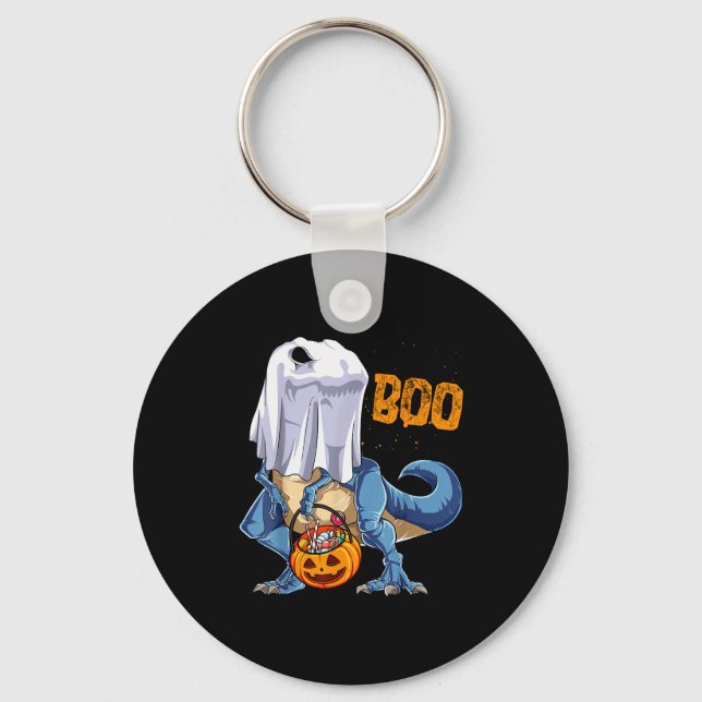 Ghost Dinosaur T Rex Funny Boo Halloween Boys Men  Keychain (Front)