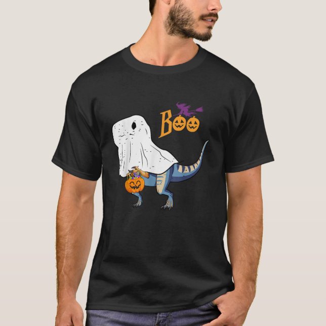 Ghost Dinosaur T rex Funny Boo Halloween Boys Men  T-Shirt (Front)