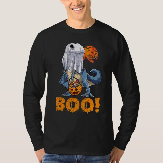 Ghost Dinosaur T rex Funny Boo Halloween Boys Men  T-Shirt (Front)