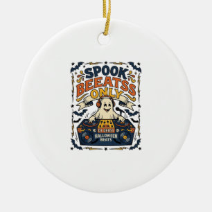 Ghost DJ Spooky Beats Vintage Engraving Halloween Ceramic Ornament