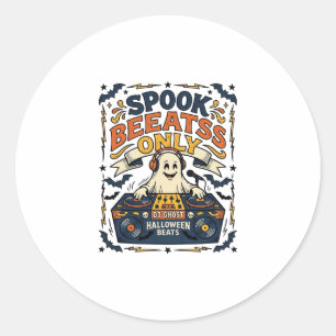 Ghost DJ Spooky Beats Vintage Engraving Halloween Classic Round Sticker
