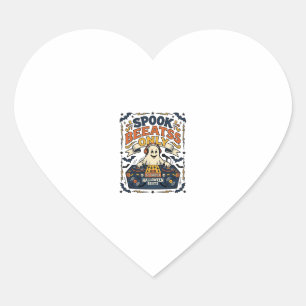 Ghost DJ Spooky Beats Vintage Engraving Halloween Heart Sticker