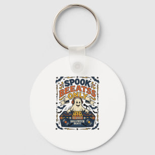 Ghost DJ Spooky Beats Vintage Engraving Halloween Keychain
