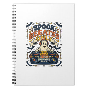 Ghost DJ Spooky Beats Vintage Engraving Halloween Notebook