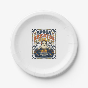 Ghost DJ Spooky Beats Vintage Engraving Halloween Paper Plates