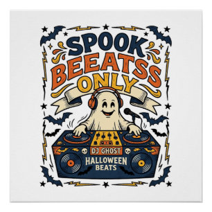 Ghost DJ Spooky Beats Vintage Engraving Halloween  Poster