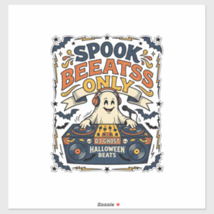 Ghost DJ Spooky Beats Vintage Engraving Halloween Sticker