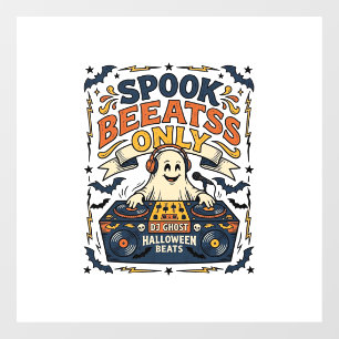 Ghost DJ Spooky Beats Vintage Engraving Halloween Window Cling