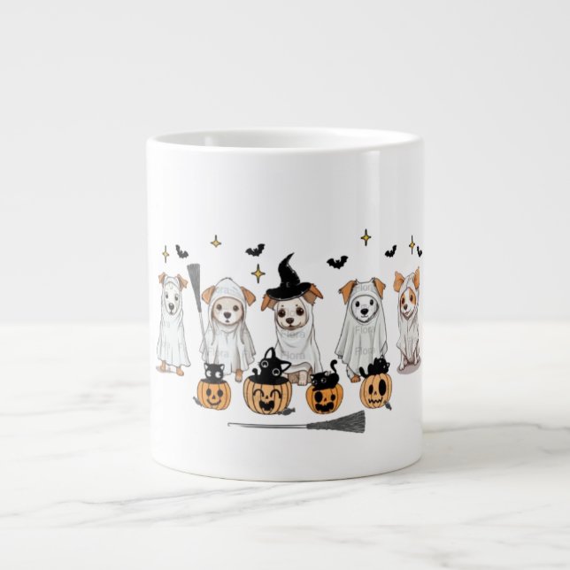 Ghost Dog Black Cat Pumpkin Halloween Giant Coffee Mug (Front)