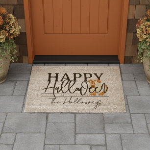 Ghost Dog Happy Halloween Family Name Fiber Doormat