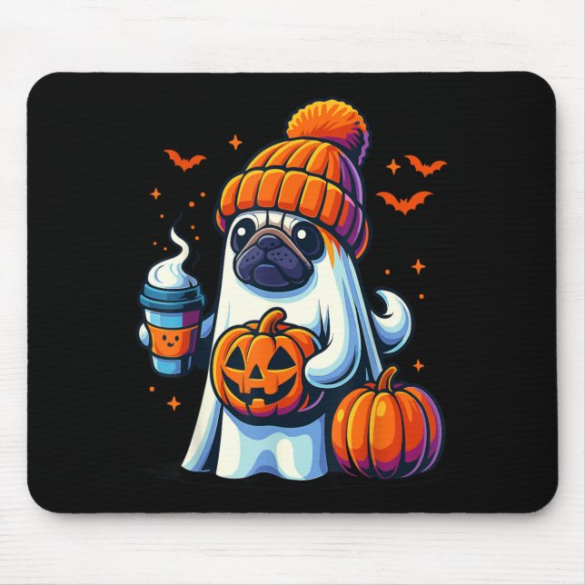 Ghost Dog Pumpkin Drinks Beanie Fall Halloween Mouse Pad (Front)