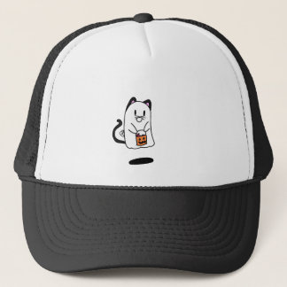 Ghost dressed as cat for Halloween Trucker Hat