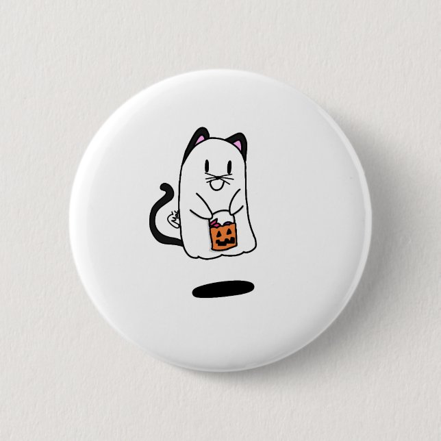 ghost dressing like cat for Halloween Button (Front)