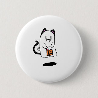 ghost dressing like cat for Halloween Button