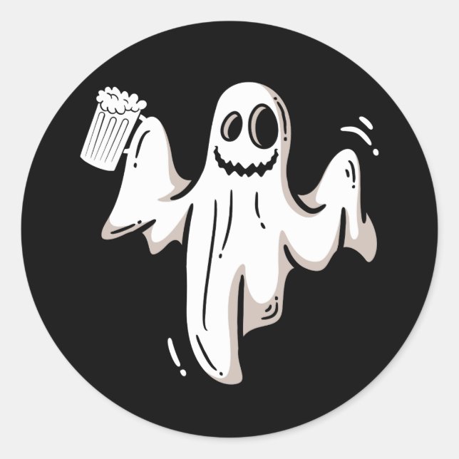 Ghost Drink Beer Funny Halloween Classic Round Sticker (Front)
