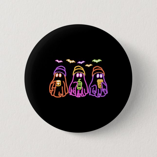 Ghost Drinking Coffee Funny Halloween Costume Coff Button (Front)