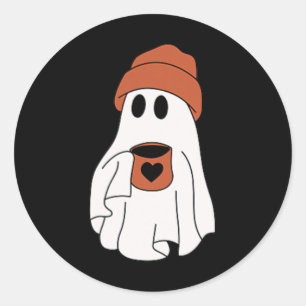 Ghost Drinking Coffee Funny Halloween Costume Coff Classic Round Sticker