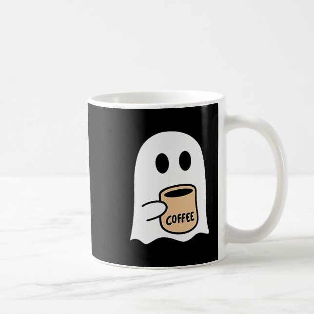 Ghost Drinking Coffee Funny Halloween Costume Coff Coffee Mug (Right)