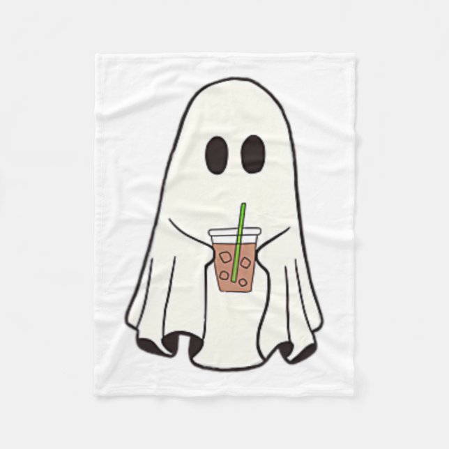 Ghost Drinking Coffee Funny Halloween Costume Coff Fleece Blanket (Front)