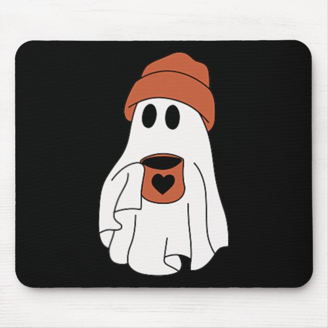 Ghost Drinking Coffee Funny Halloween Costume Coff Mouse Pad (Front)