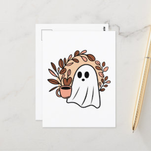 Ghost drinking coffee postcard