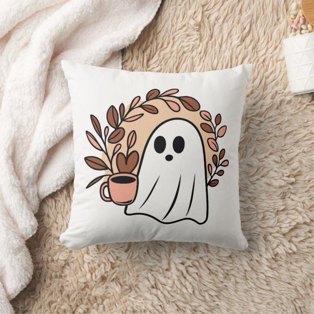 Ghost drinking coffee throw pillow (Blanket)