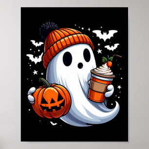 Ghost Drinking Pumpkin Spice Men Women Kids Hallow Poster