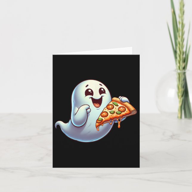 Ghost Eating Pizza Halloween Men Women Kids  Card (Front)