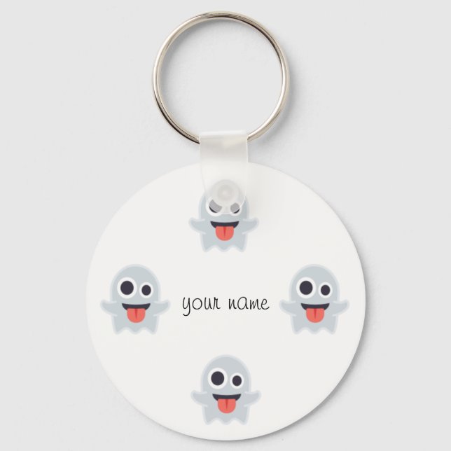 Ghost Emoji  and '' Your Name Here " Keychain (Front)