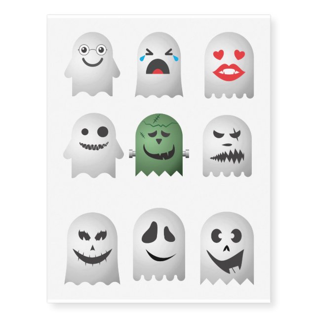 Ghost Emojis Halloween Temporary Tattoos (Front)