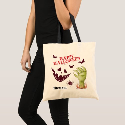 Ghost Face Green Hand Halloween Trick or Treat Tote Bag