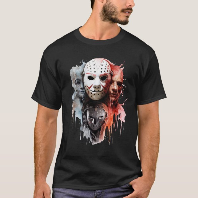 Ghost Face, Michael, Jason,and Freddy Krueger  T-Shirt (Front)