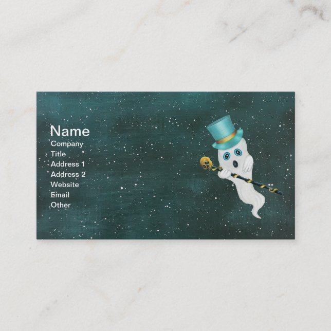 Ghost Floating in Night Sky Top Hat Fancy Cane Business Card (Front)