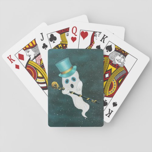 Ghost Floating in Starry Night Sky Top Hat Cane Bi Playing Cards