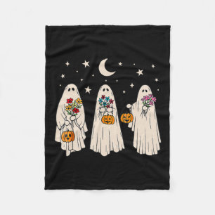 Ghost Floral Groovy Vintage Retro Halloween Costum Fleece Blanket