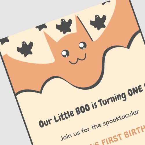 Ghost Flying bat Little boo Halloween 1st Birthday Invitation