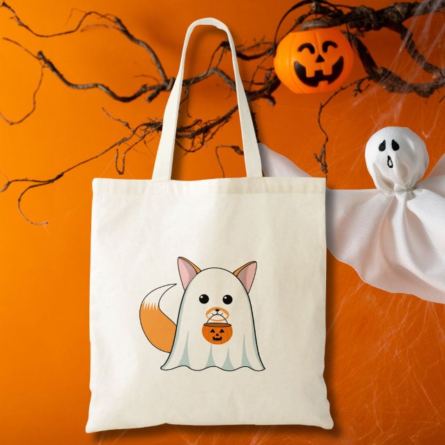 Ghost Fox Out for Halloween Tote Bag (Creator Uploaded)
