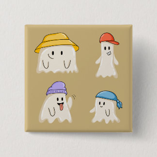 Ghost Friends Wearing Colorful Hats Button