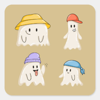 Ghost Friends Wearing Colorful Hats Square Sticker