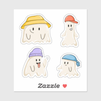 Ghost Friends Wearing Colorful Hats Sticker
