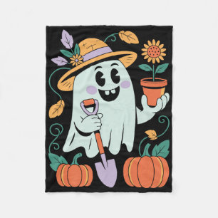 Ghost Gardener Halloween Design With Pumpkins And Fleece Blanket