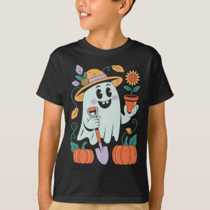 Ghost Gardener Halloween Design With Pumpkins And T-Shirt